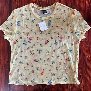 Free People Floral Short Sleeve Tee in Yellow